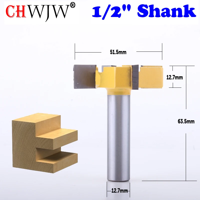 

CHWJW 1pc 1/2" Shank 4 Edge T Type Slotting Cutter Woodworking Tool Router Bits For Wood Industrial Grade Milling Cutter