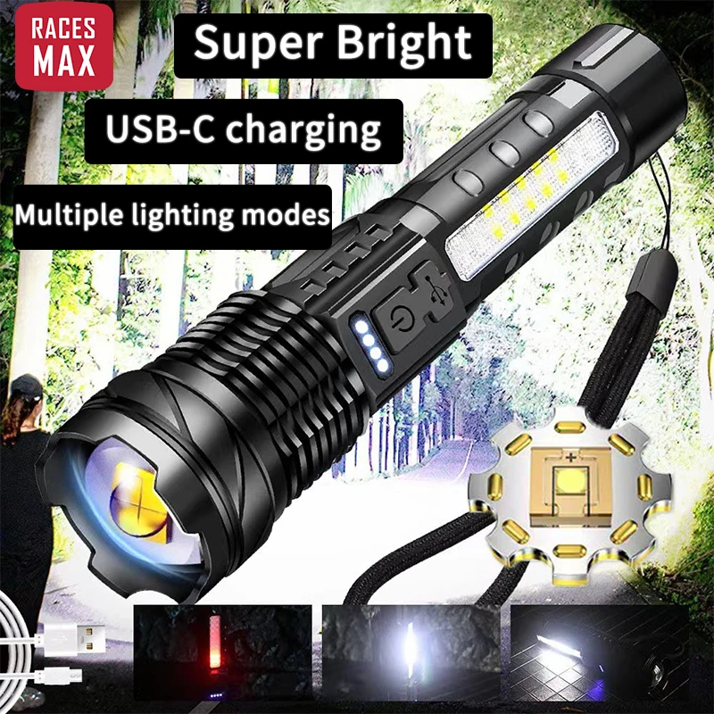 

Flashlight High Lumen Torch Light Flash Red LED Emergency Survival Kit Portable Durable Metal USBC Rechargeable 5Mode Flashlight