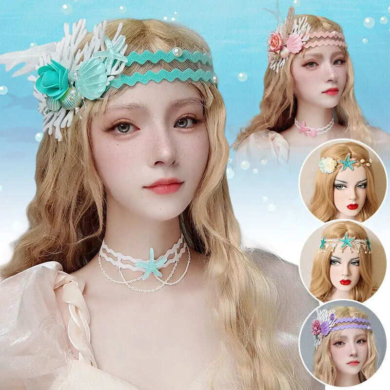 Colorful Flower Lace-up Headband Princess Girl Crown Mermaid Sea Star Shell Headband Prop Garland Headwear Accessories