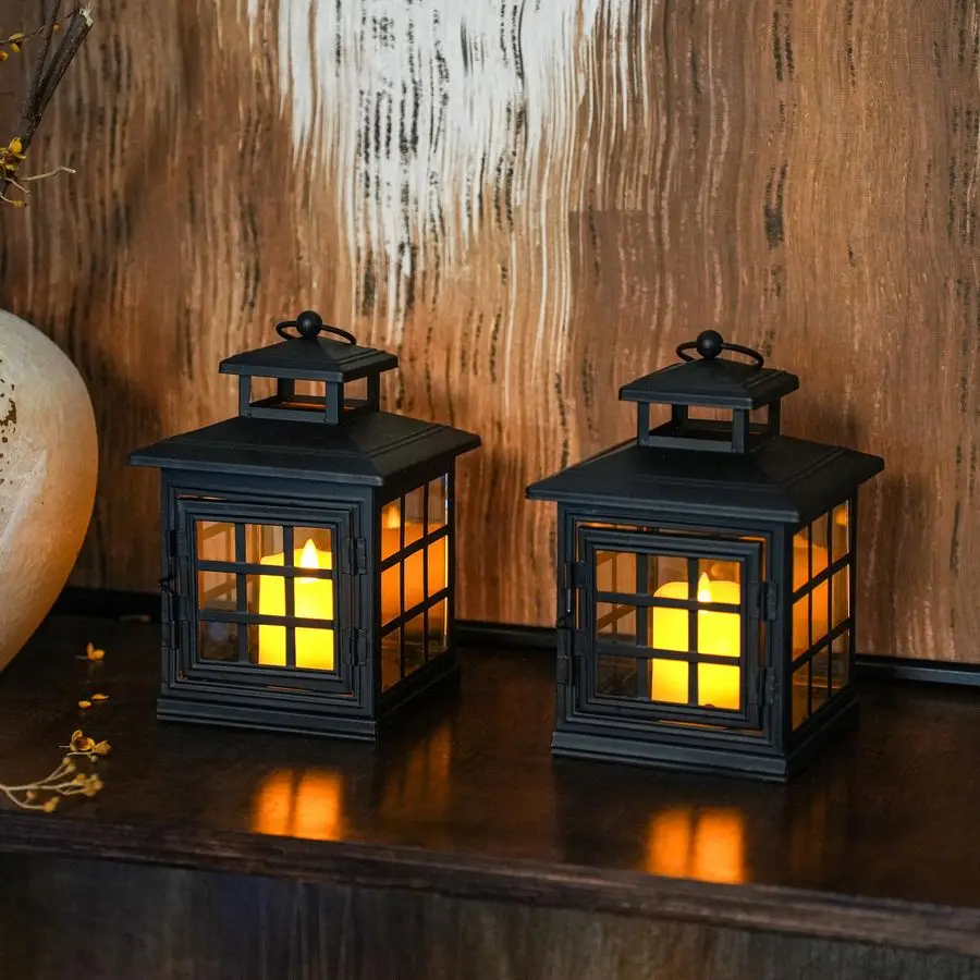 

Set of 2 Decorative Candle Lantern Metal Candle Holder Hanging Lantern Perfect for Home Decor Halloween Living Room Parties Even