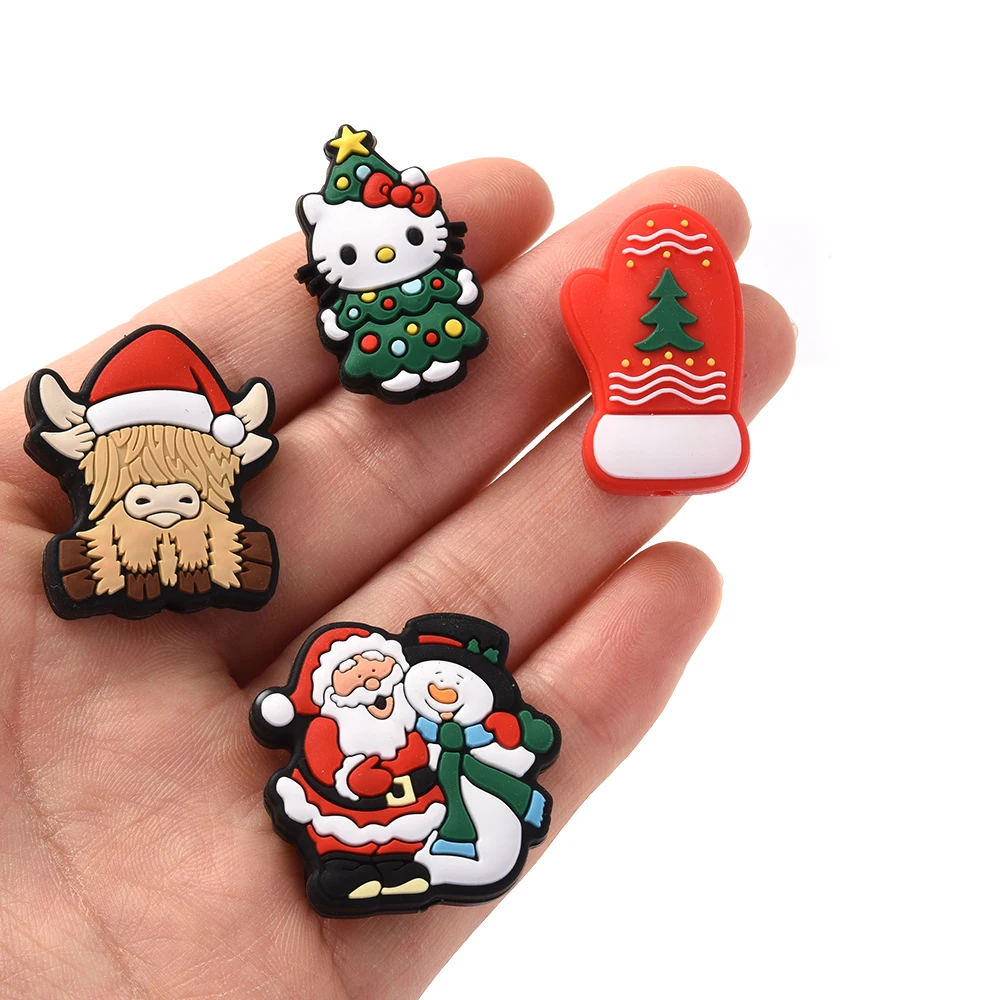 10Pcs Christmas Silicone Beads Cute Santa Claus Spacer Beads Diy Beadable Pen Bracelets Material Accessories for Jewelry Making