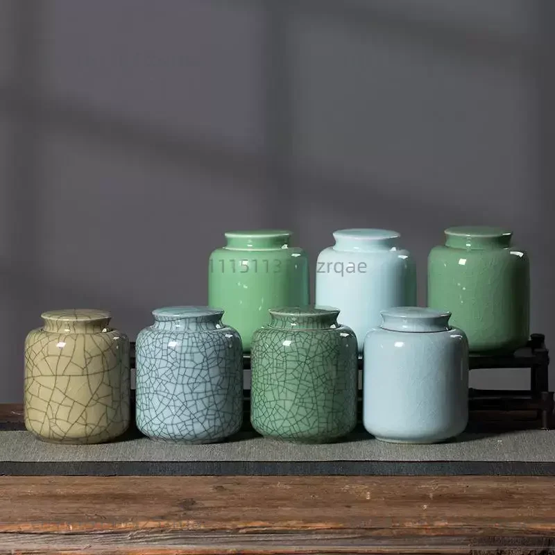 Longquan celadon tea can household sealed storage ceramic black tea tangerine peel empty box tea packaging