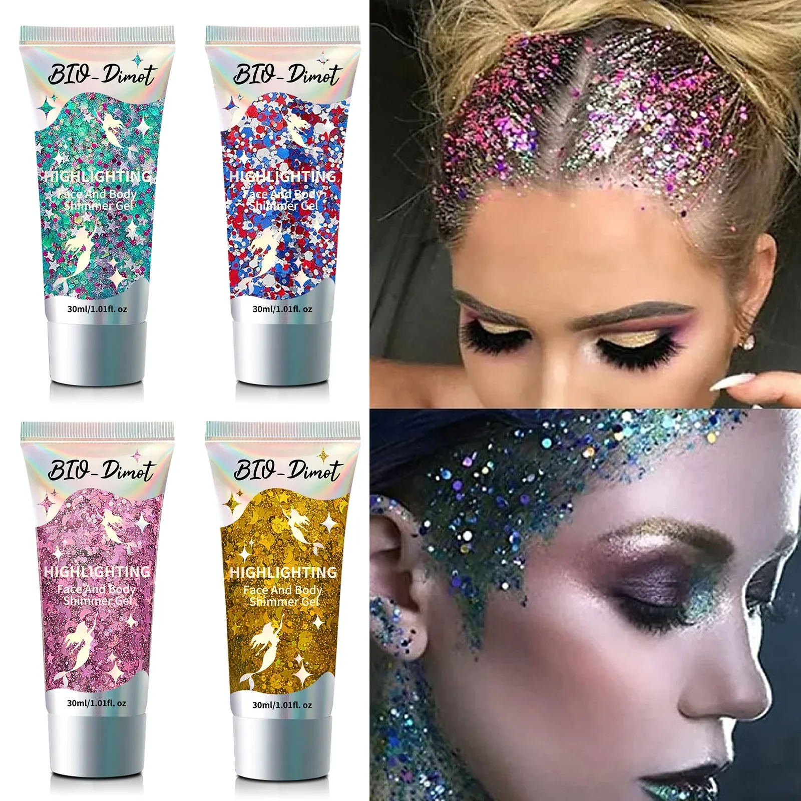 Festival Body Glitter Gel 30g - Iridescent Mermaid Sparkle, 9 Colors, Strong Hold for Costumes, Parties & Stage Performances.