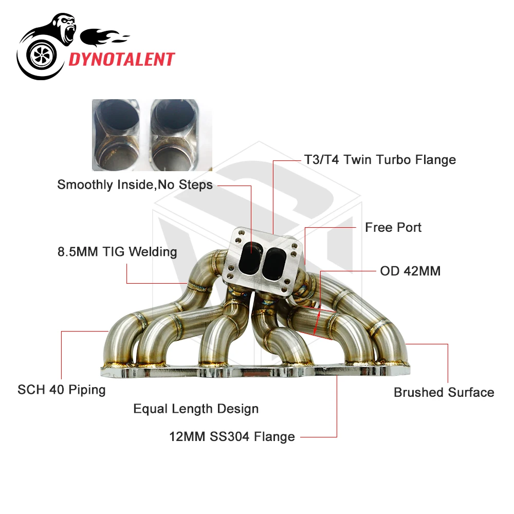 DYN RACING 3mm Thick Steam Pipe SS304 T3/T4 Twin Scroll Manifold For To Yo Ta 1JZGTE VVTI