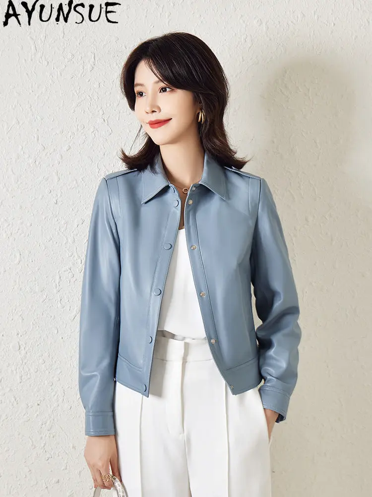 AYUNSUE Real Leather Jacket Women Clothing Autumn Womens Coats Motorcycle Natural Sheepskin Coat Short Trendy Косуха Женская