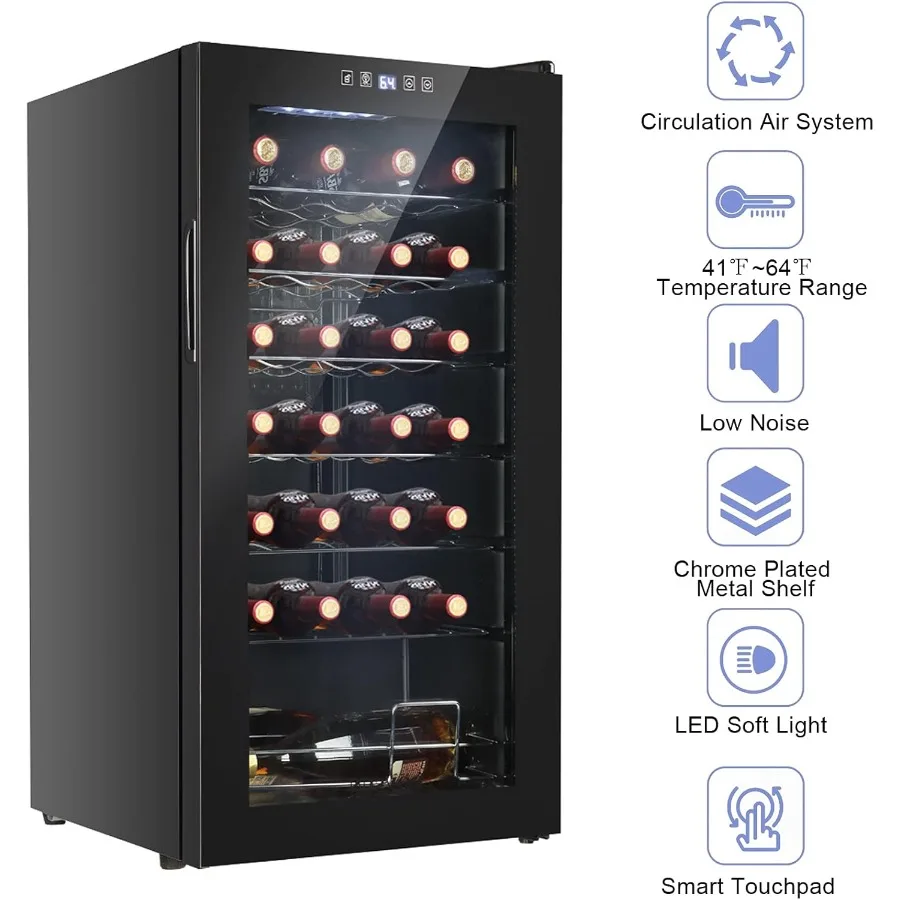 ثلاجة نبيذ قائمة بذاتها 28 زجاجة مع نظام تبريد الضاغط، تحكم رقمي في درجة الحرارة لإدارة المناخ الدقيق #4