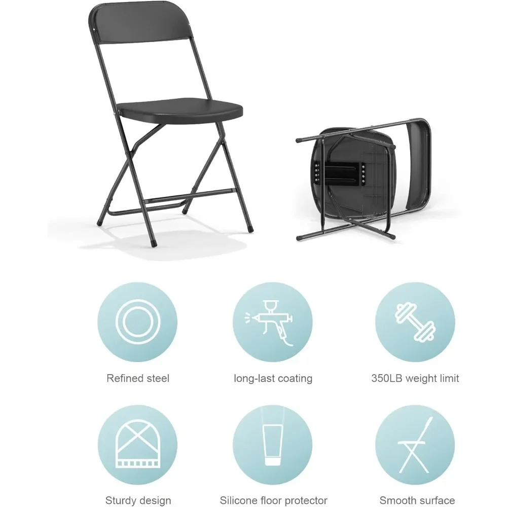 Nazhura Foldable Folding Chairs Plastic Outdoor/Indoor 650LB Weight Limit (Black, 4-10pc Optional)