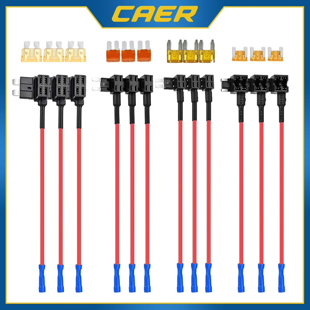 4 types of fuse taps -12V additional circuit adapter and fuse kit, with standard MICRO2 Mini ATC ATS adapter tap fuse holder