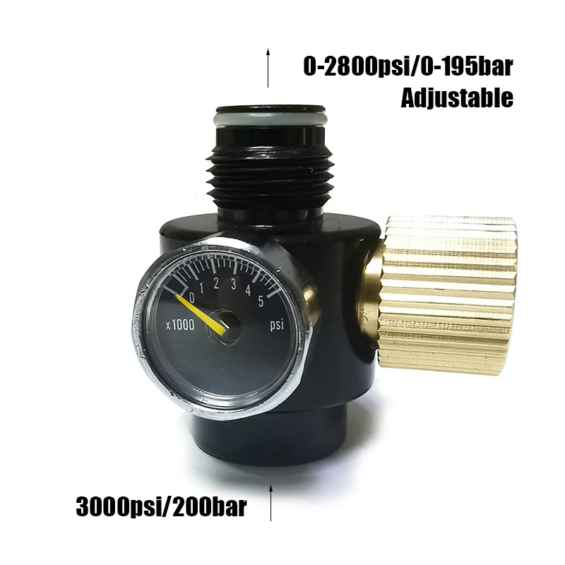 HPA Regulator Silinder Tangki Udara Terkompresi Output Dapat Disesuaikan 0-2800psi(0-195bar) Pin Valve 300bar 5/8 "-18UNF atau M18 * 1.5 Diving