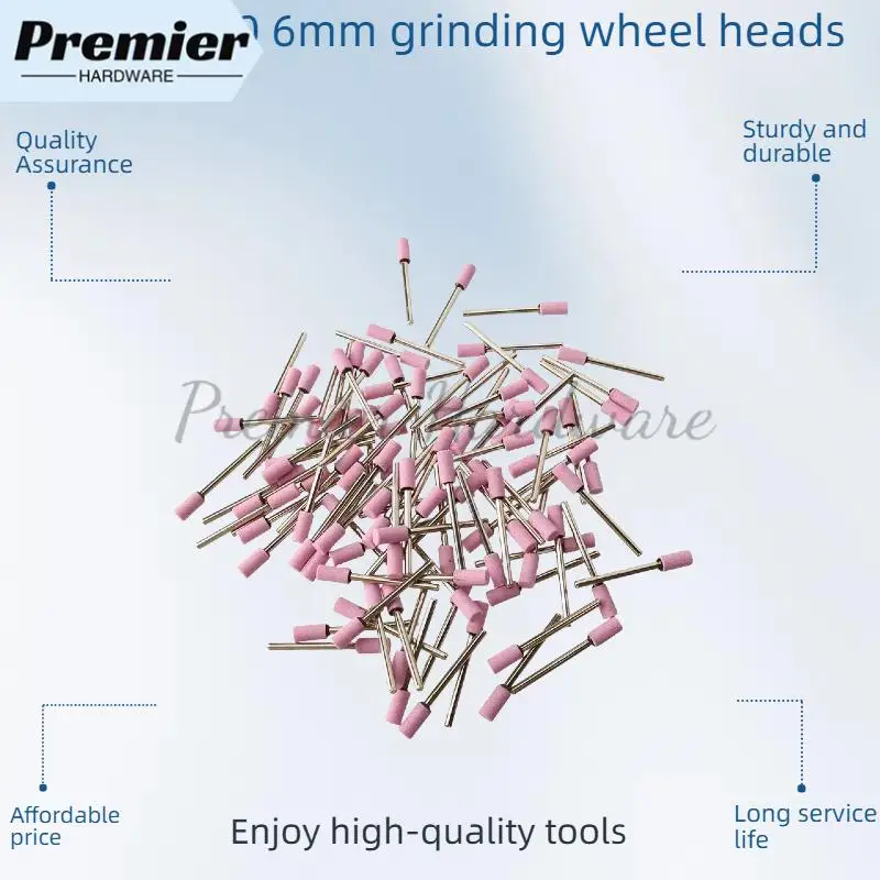 

100 шт., 6 мм, керамическая шлифовальная головка с креплением на вал, полировальный абразивный круг, вращающийся цилиндр Dremel для электроинструментов, розовый