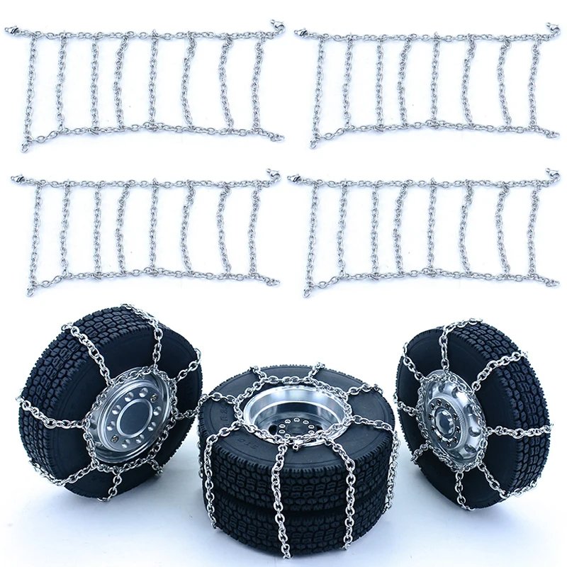 2pcs Metal Tire Snow Chains Anti-skid Snow Tires for 1/14 Tamiya RC Truck SCANIA 770S R620 VOLVO BENZ Arocs MAN TGX LESU Car