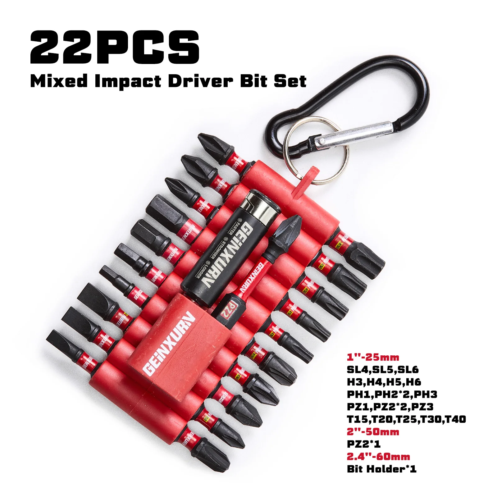 Geinxurn 22 STKS 1 "/2" gemengde magnetische S2 stalen multi-cross driver bits, 21 stuks driver bits en 1 pc bithouder met organizer hoes
