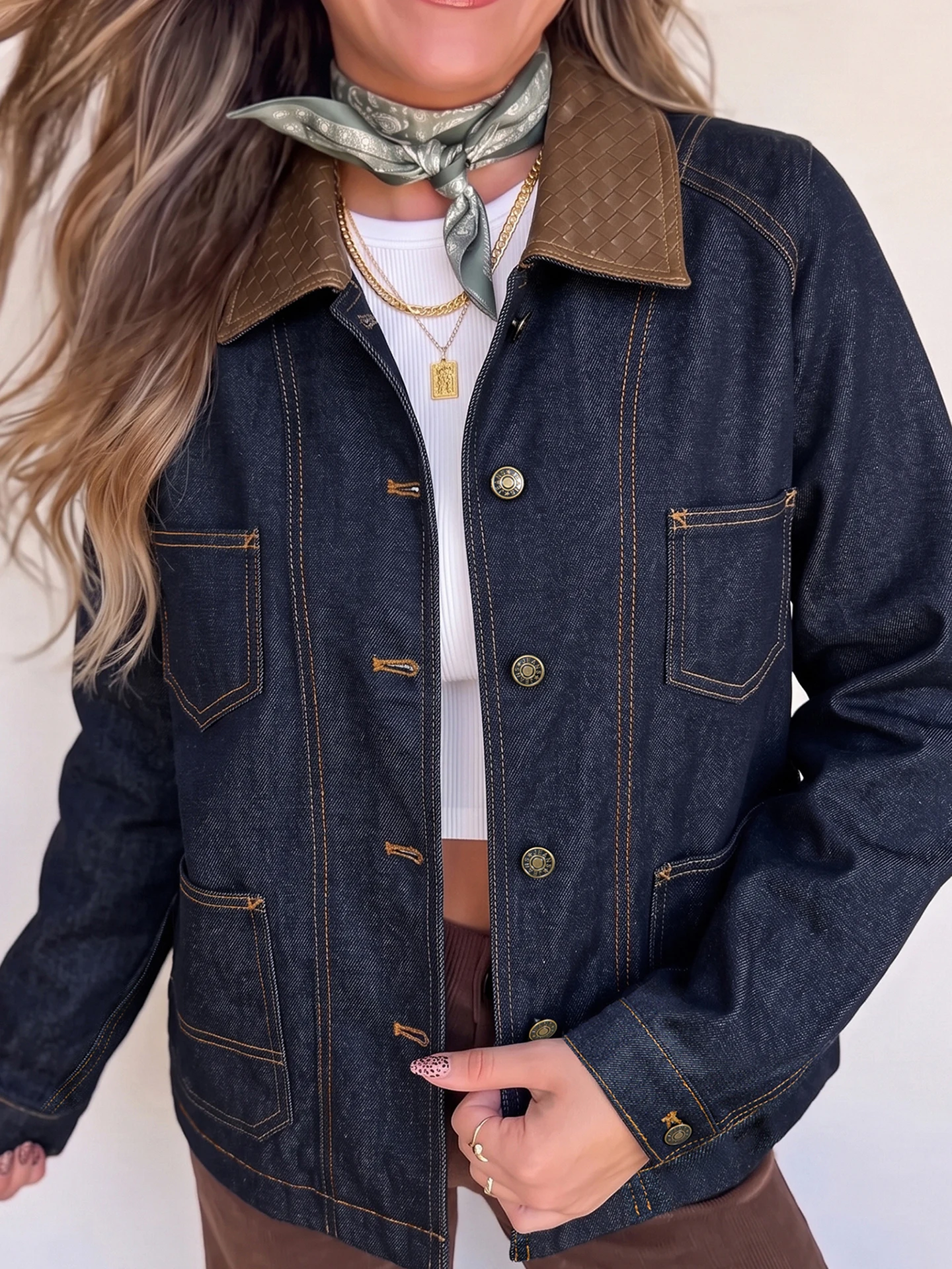 DearLover Retro Style Short Denim Jacket Women's Turn-down Collar Workwear Wind Multi-pocket Open-seam Casual Fashion Coat