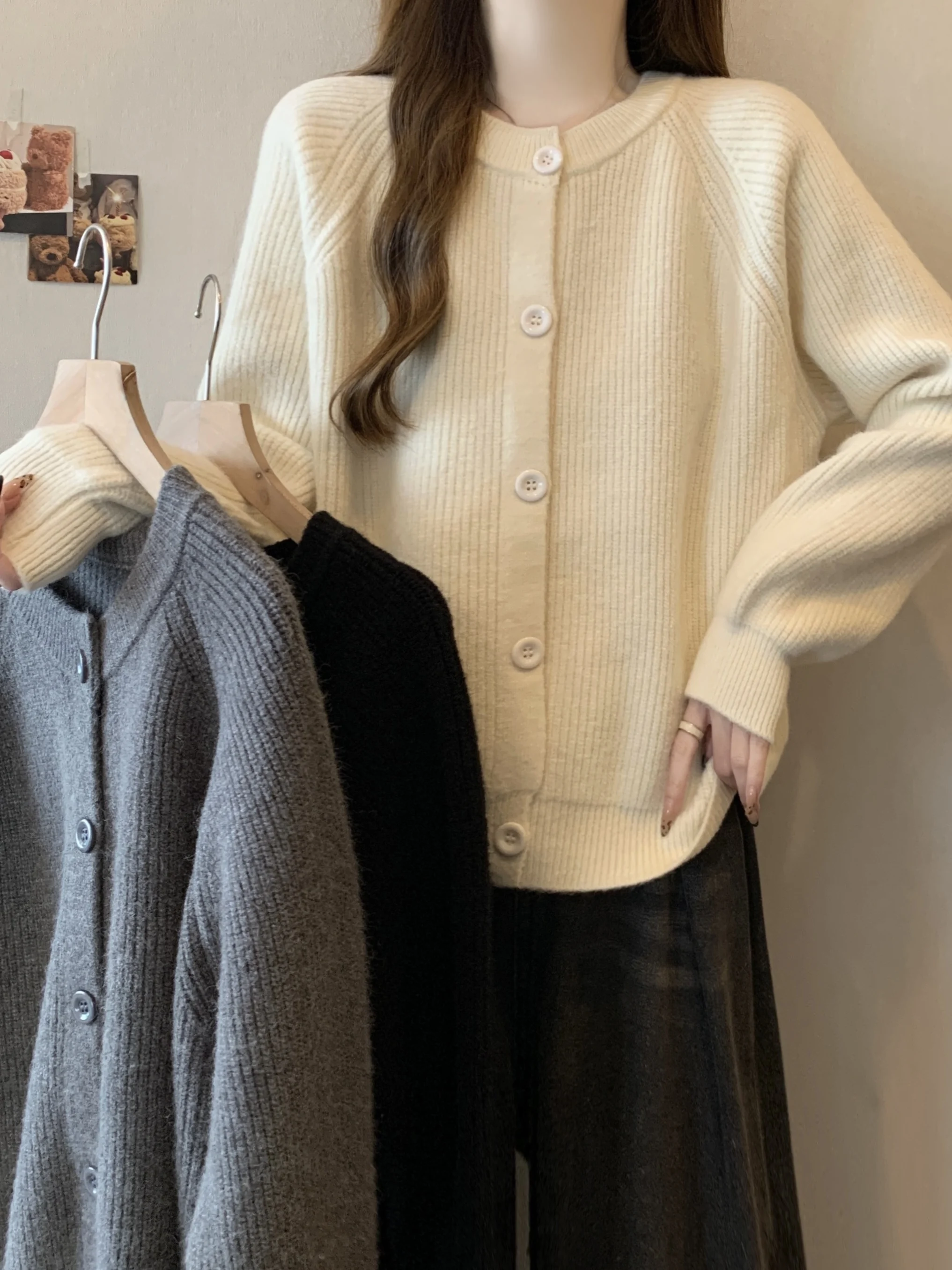 

plus Size Casual round Neck Knitwear Cardigan Versatile Loose Fit Autumn Winter New Style Slimming Outerwear for plus Size Women