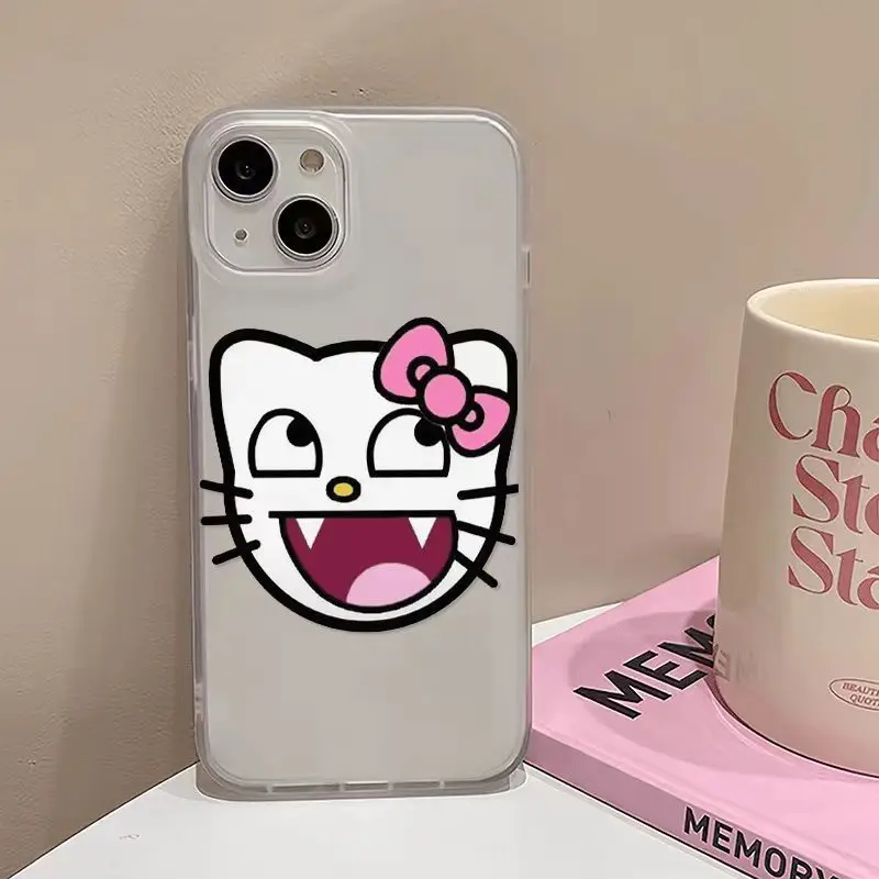 Teasing And Laughing Hello Kitty Sanrio Phone Case For iPhone16 15 14 ProMax 11 12 13 Pro XR XS 7 8 Plus Frosted Anti Drop Cover