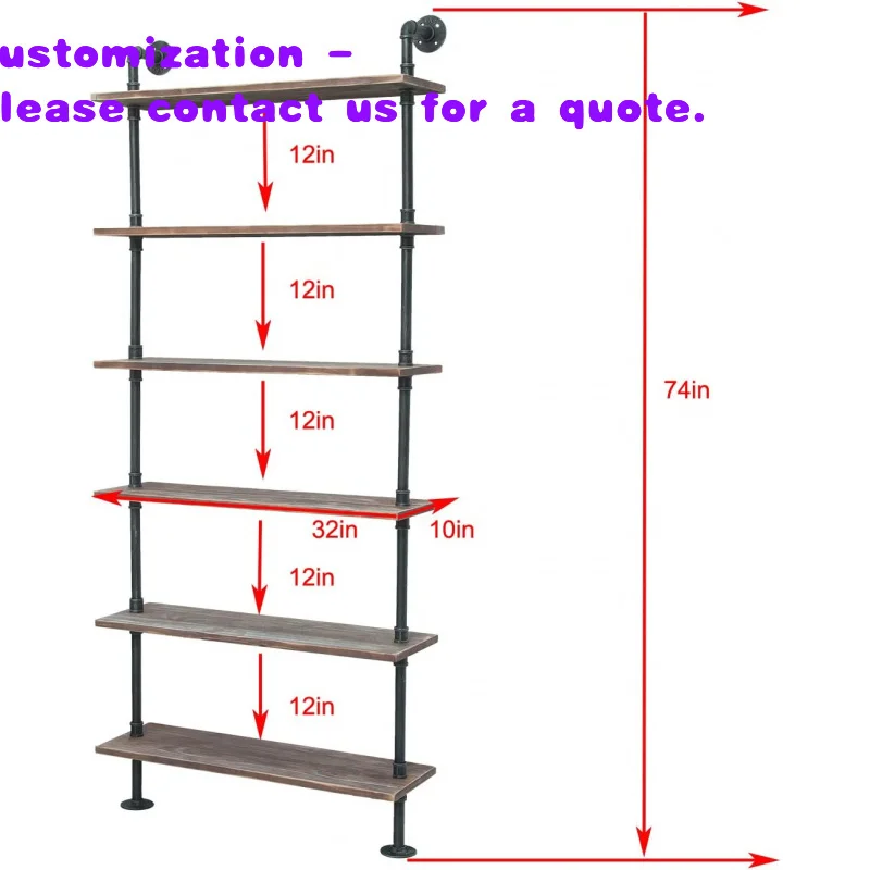 

custom.Pipe Rack Country Wooden Ladder Bookshelf Wall Mounted Living Room Decoration and Storage32Inch6Ladder Bookshelf