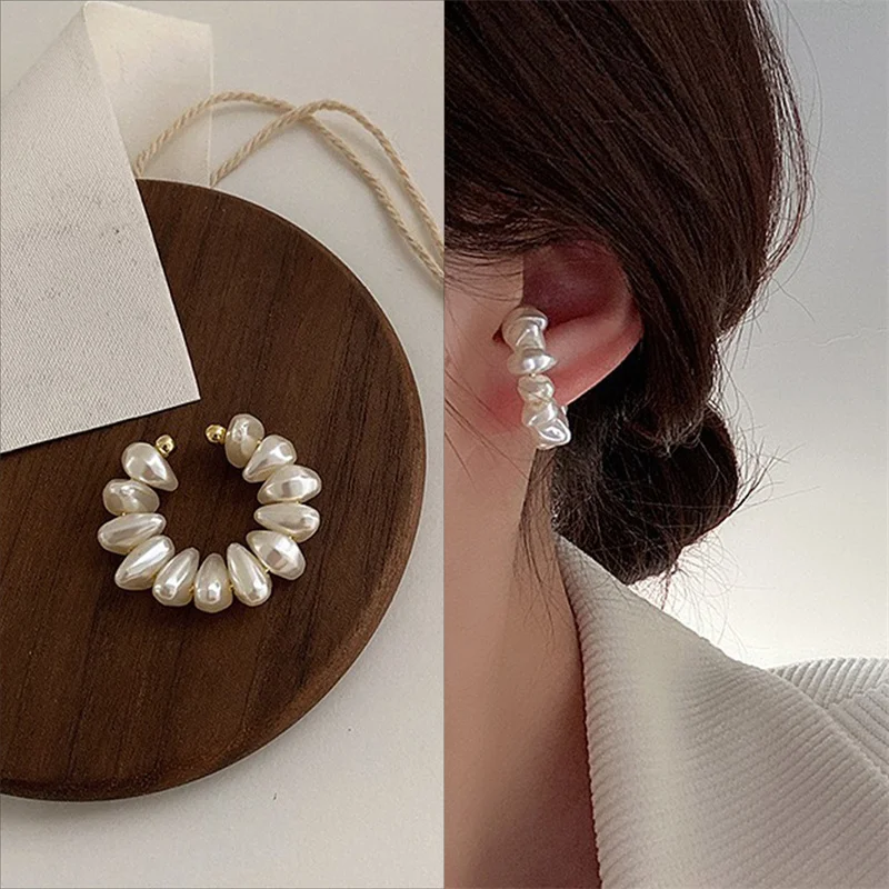 

Irregular Pearl Ear Clip Fake Piercing Ear Cuff Artificial Pearls Ear Clips On Earrings Women French Retro Elegant Jewelry Gifts