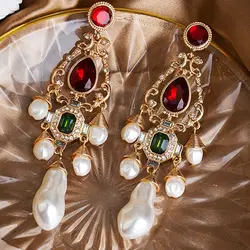 Luxury White Pearls Earrings Chunky Geo Glass Statement Pendant Dangle Earring Long Women Jewlery Wedding Accessories