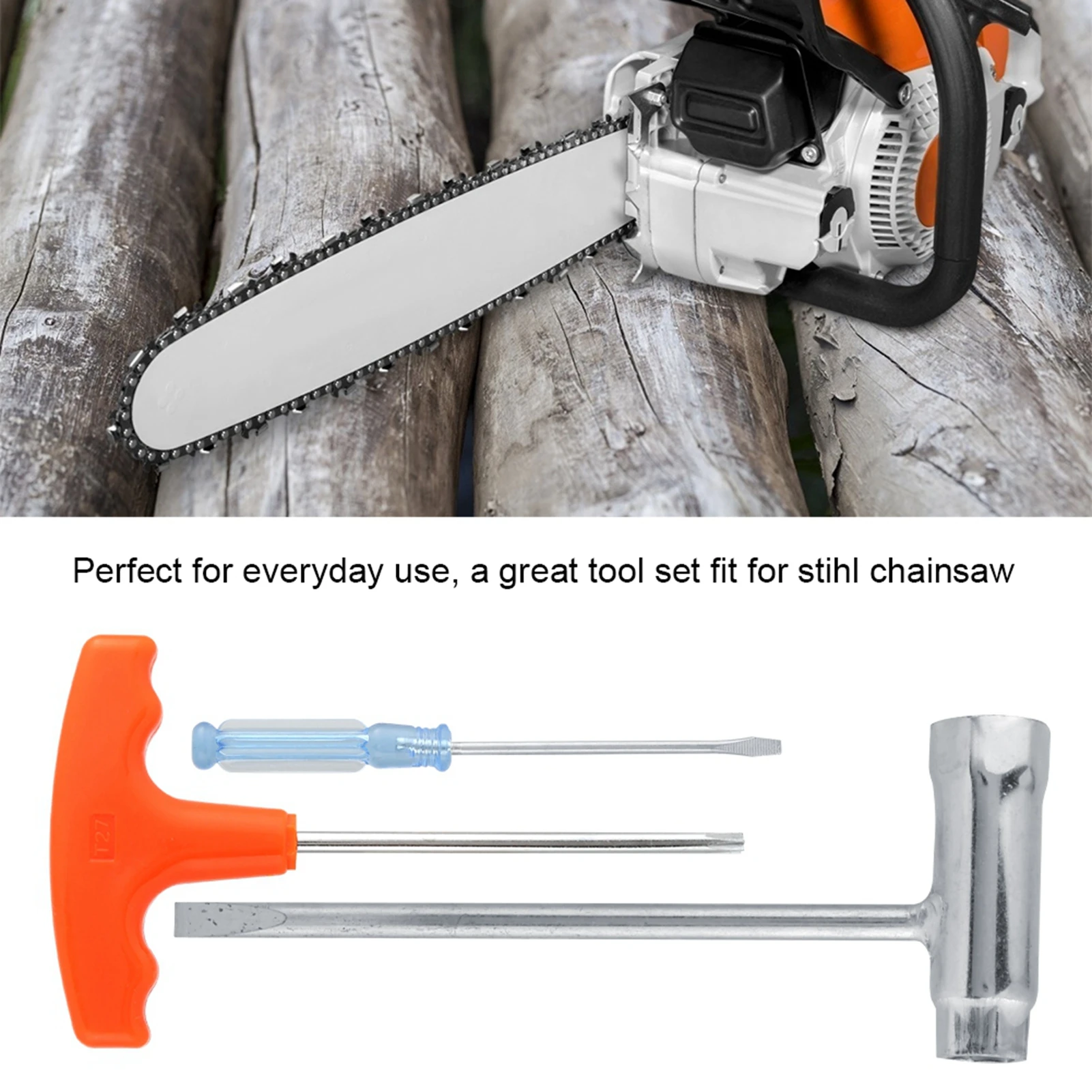 3Pcs/set Chainsaw Accessories Kit Garden Chainsaw Bar Nut Wrench Carburetor Screwdriver Chainsaw Sleeve for Stihl Chainsaw Tool