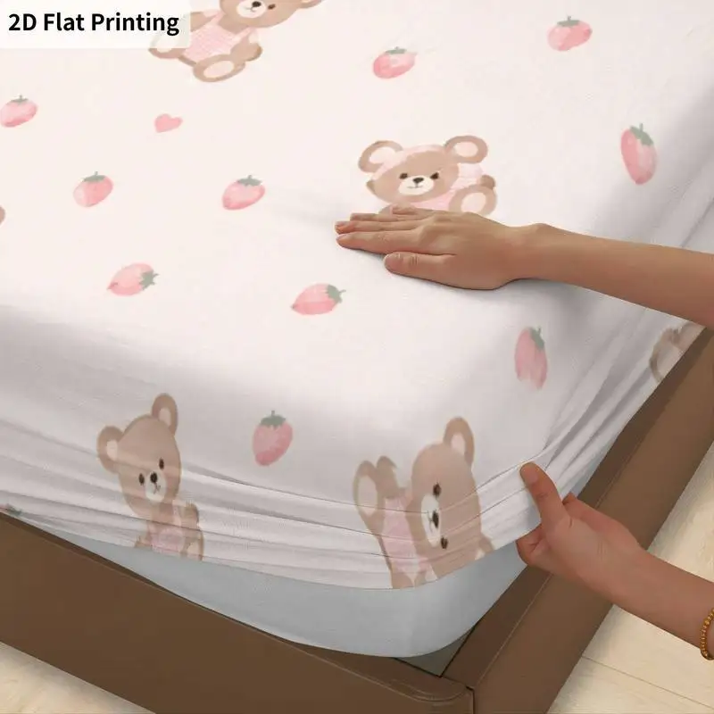 3Pcs Bearprint Fitted Sheet Three Piece Set (1*Fitted Sheet + 2*Pillowcases, Coreless), Bedding Set.