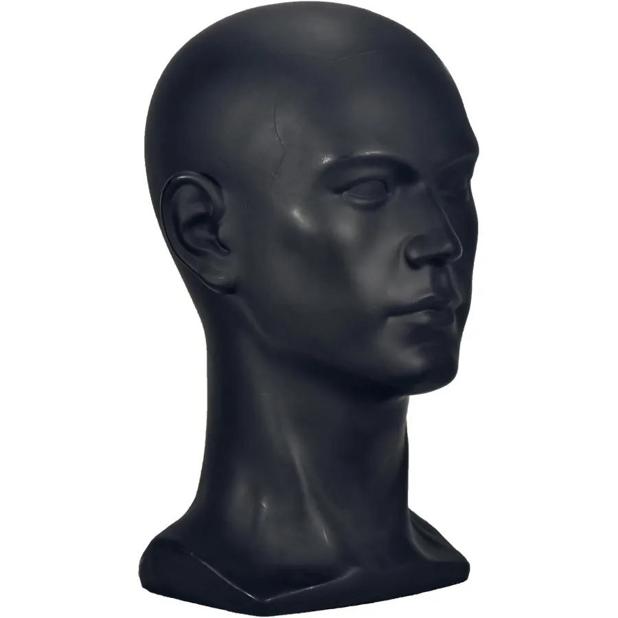 หัวหุ่นชายสีดำด้านสำหรับการจัดแสดงวิกผม หมวก หูฟัง หน้ากาก แว่นกันแดด และเครื่องประดับอย่างมืออาชีพ