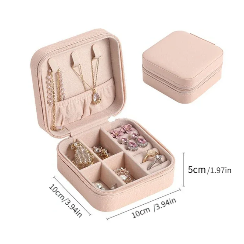 Jewelry Organizer Portable Jewelry Box Display Travel Jewelry Case Boxes Button Leather Storage Zipper Jewelers Joyero Display