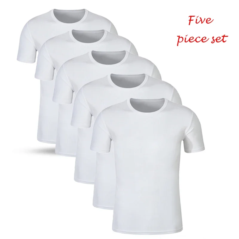 5 Piece Set Mens T-Shirt Tracksuit Summer Casual Quick-Dry Fitness jogging Short Sleeve Male Jerseys Hot Sales Solid Color Tops