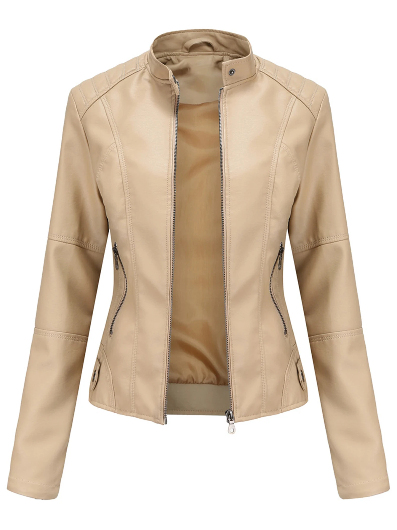 Autumn Winter Jackets 2025 Women's Fashion Plain Long Sleeve Stand Collar Skinny Fit Streetwear Jackets