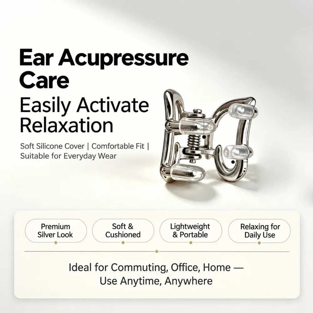 6Pcs Heart Shaped Ear Acupressure Clips Toothed Jaw Silver‑Tone Ear Reflexology Clamps Spring Grip Claw‑Type Ear Clips