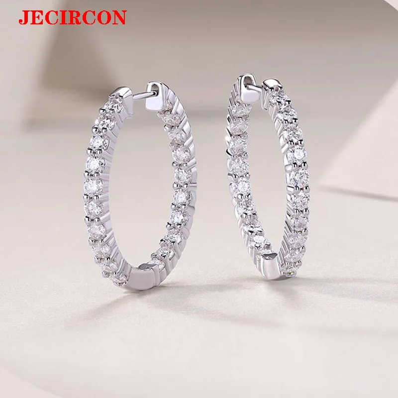 

Женские серьги-кольца из стерлингового серебра JECIRCON S925, полностью инкрустированные друг с муассанитом 2,5 мм, роскошные сверкающие украшения для вечеринок