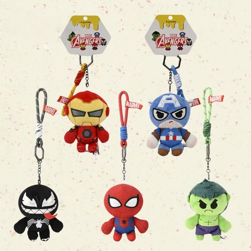Os vingadores spiderman capital américa hulk brinquedo de pelúcia anime dos desenhos animados veneno boneca de pelúcia kawaii peluche chaveiro saco pingente decoração