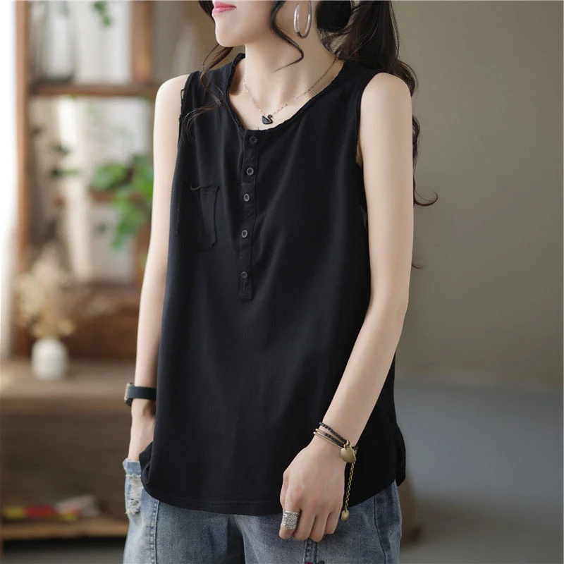 plus Size Women's Sleeveless Loose Fit Vest Top Mid-Length Base Layer Meat Concealing Slimming Trendy Summer Fashion