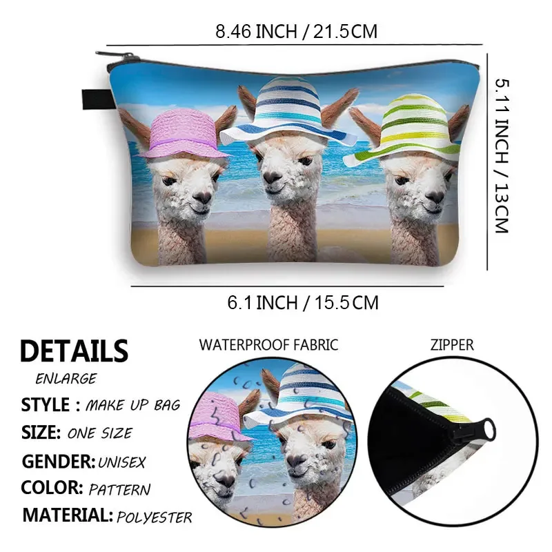 Bonito alpaca animal impressão saco cosmético mulher maquiagem sacos lhama sloth caso cosmético para viagem portátil batom sacos presente