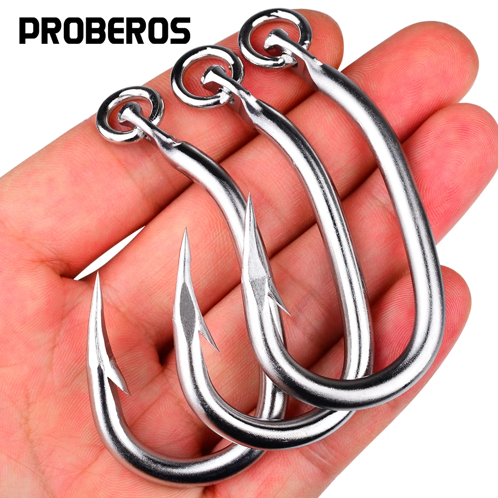 PROBEROS 5-teiliger Angelhaken aus Edelstahl, maximale Spannung 99–209 lb, geeignet für Thunfisch, Marlin, Segelfisch, Schwertfisch