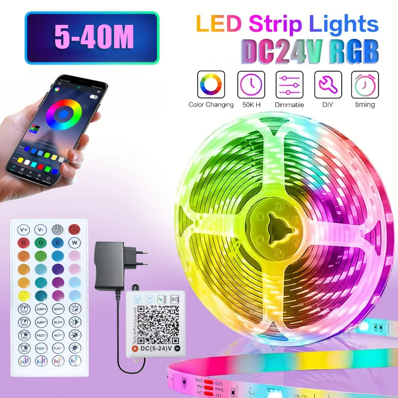 الاتحاد الأوروبي التوصيل DC24V RGB LED قطاع ضوء 10 متر 30 متر 40 متر مصباح ليد مع APP التحكم شريط مرن لوسيس Led الشريط لأضواء الغرفة المحيطة