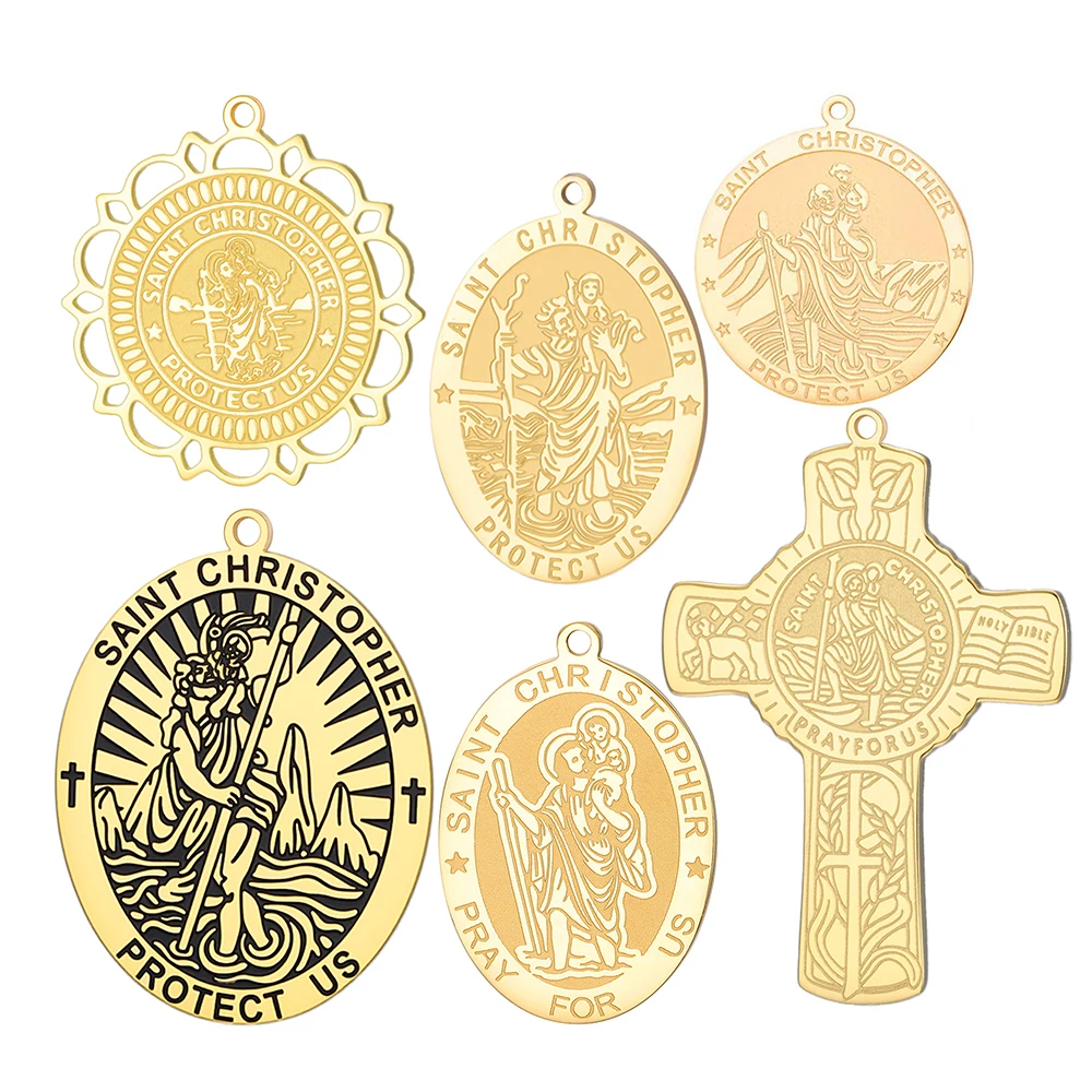 Stainless Steel Christopher Pendant for Necklace Keyring DIY Charms for Jewelry Making Religious Protection Catholic Accessories