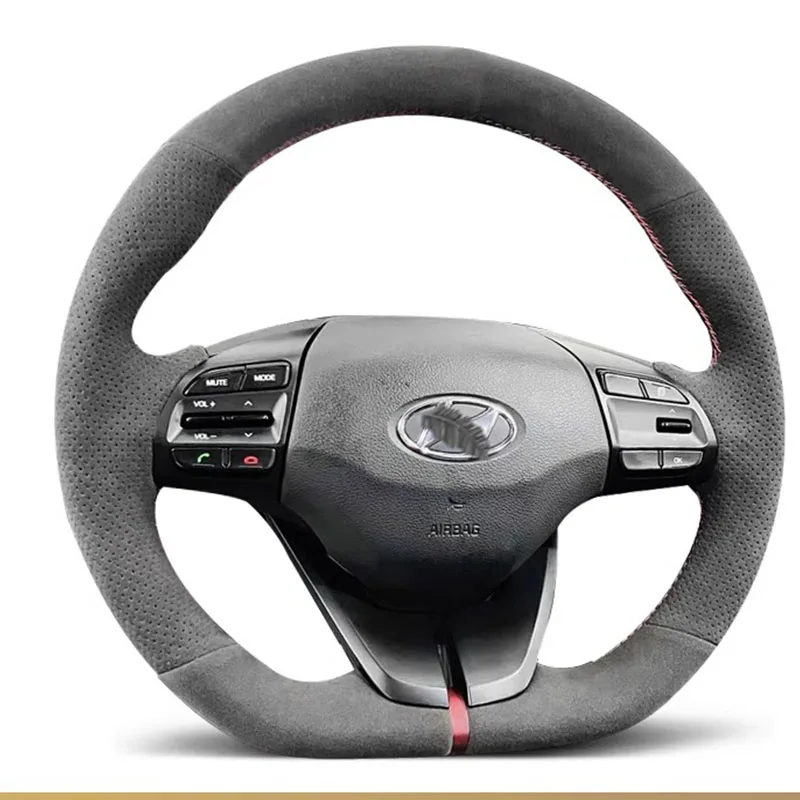 For Hyundai Elantra 4 Ioniq 2017-2019 DIY Hand-Stitched Non-Slip Suede Car Steering Wheel Cover