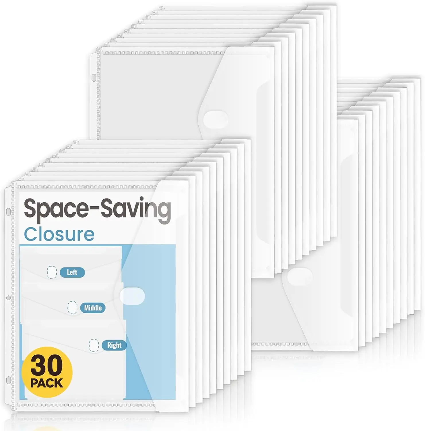 

30 Pack Heavy Duty Binder Folders with Secure Closure, Side Loading Clear Pockets for 3 Ring Binders, Letter Size