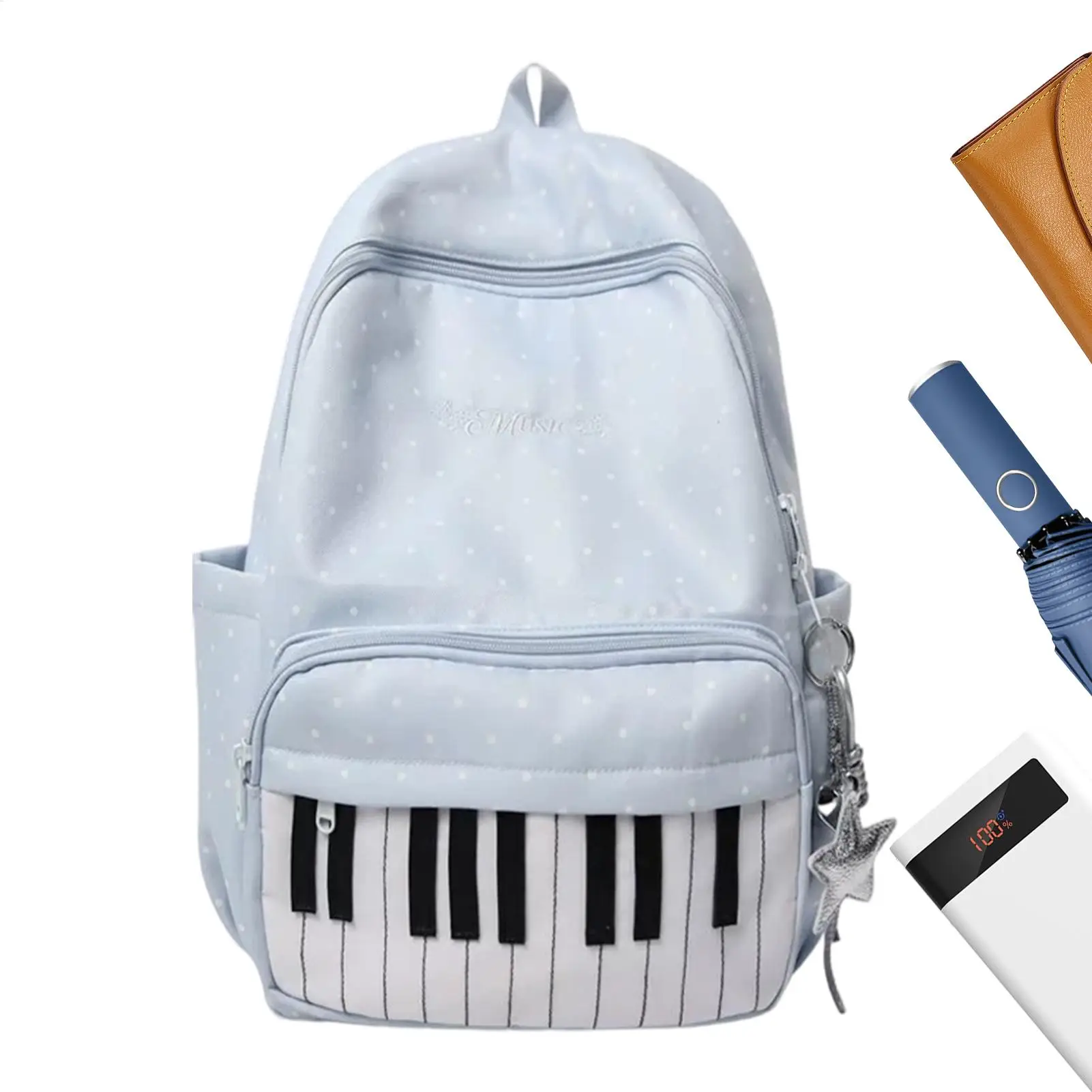 Nylon Piano Dot Print Backpack Color-blocked Fashionable And Versatile Casual Travel Backpack With Large Capacity