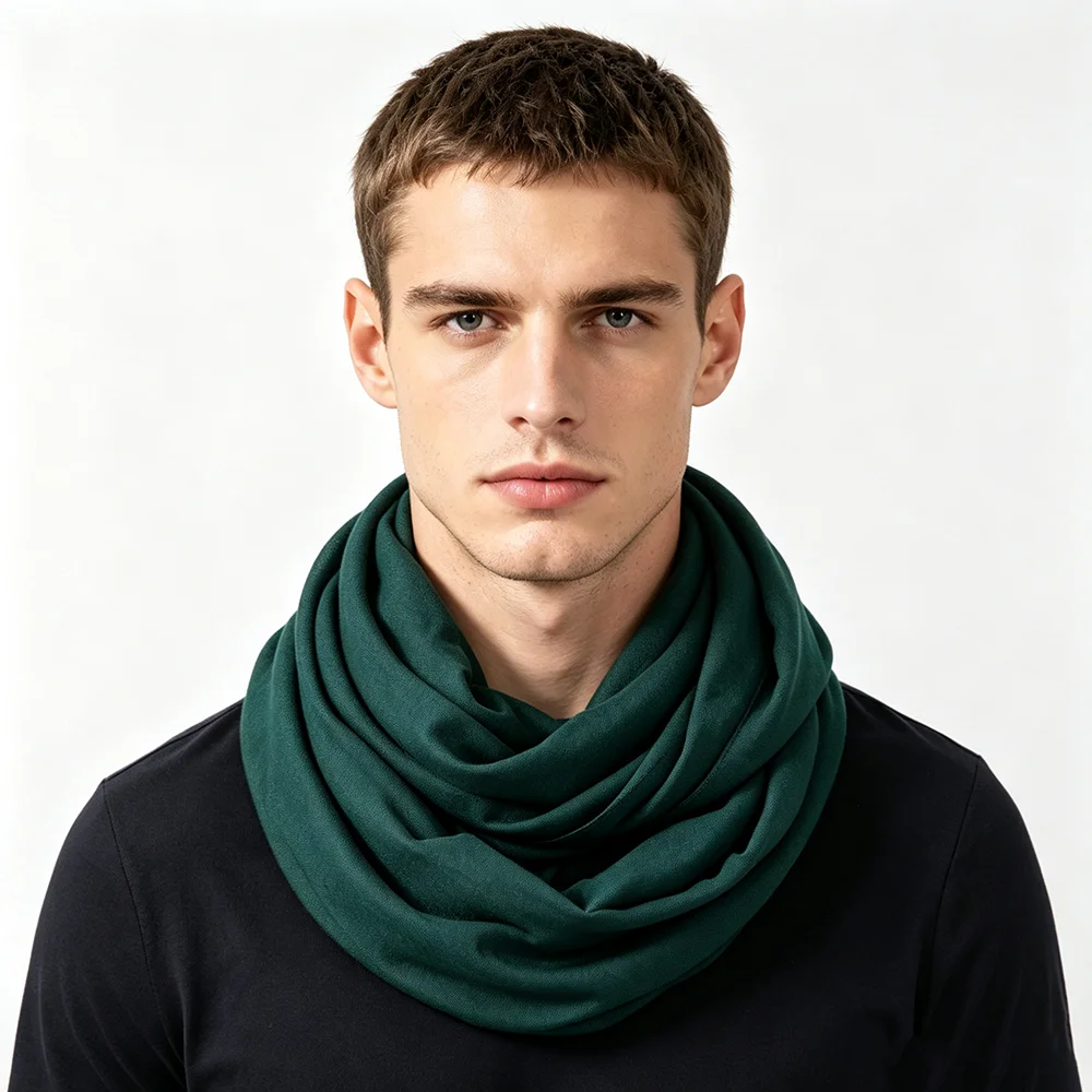 Men's Solid Cotton Linen Infinity Scarf Lightweight Wrinkle Neck Warmer Casual Loop Scarf for Autumn Winter Daily Wear