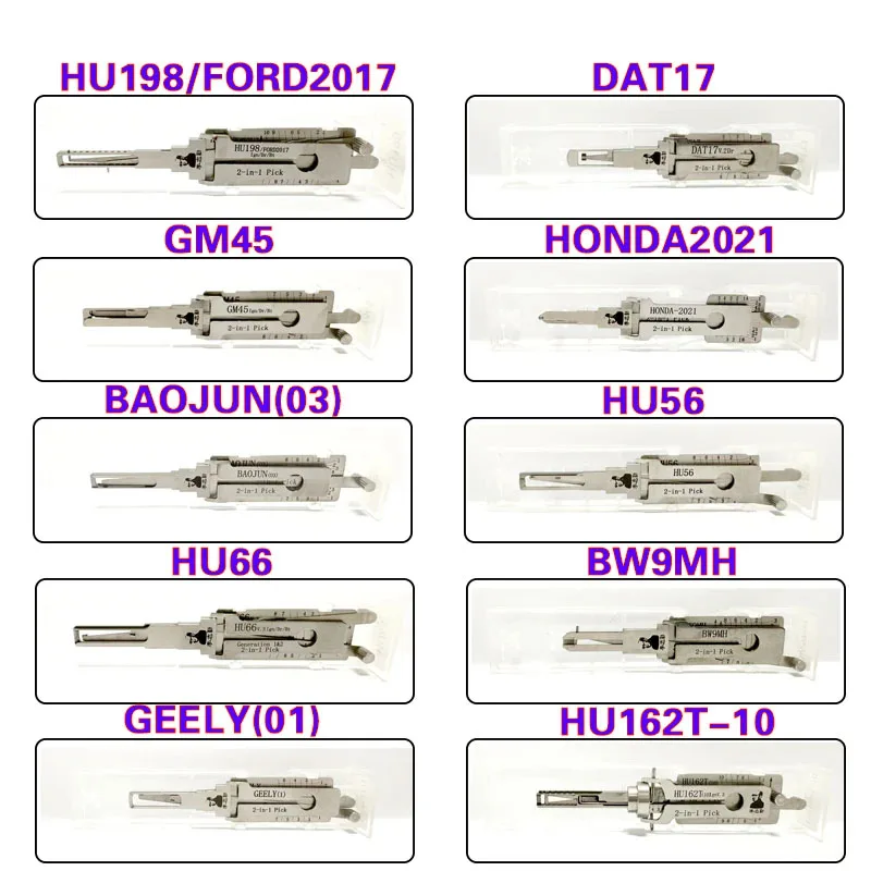 

HU198 GM45 BAOJUN(03) HU66 GEELY(01) DAT17 HONDA2021 HU56 BW9MH HU162T-10 Lishi 2-in-1 Vehicle Car LockPick For Subaru HONDA BMW