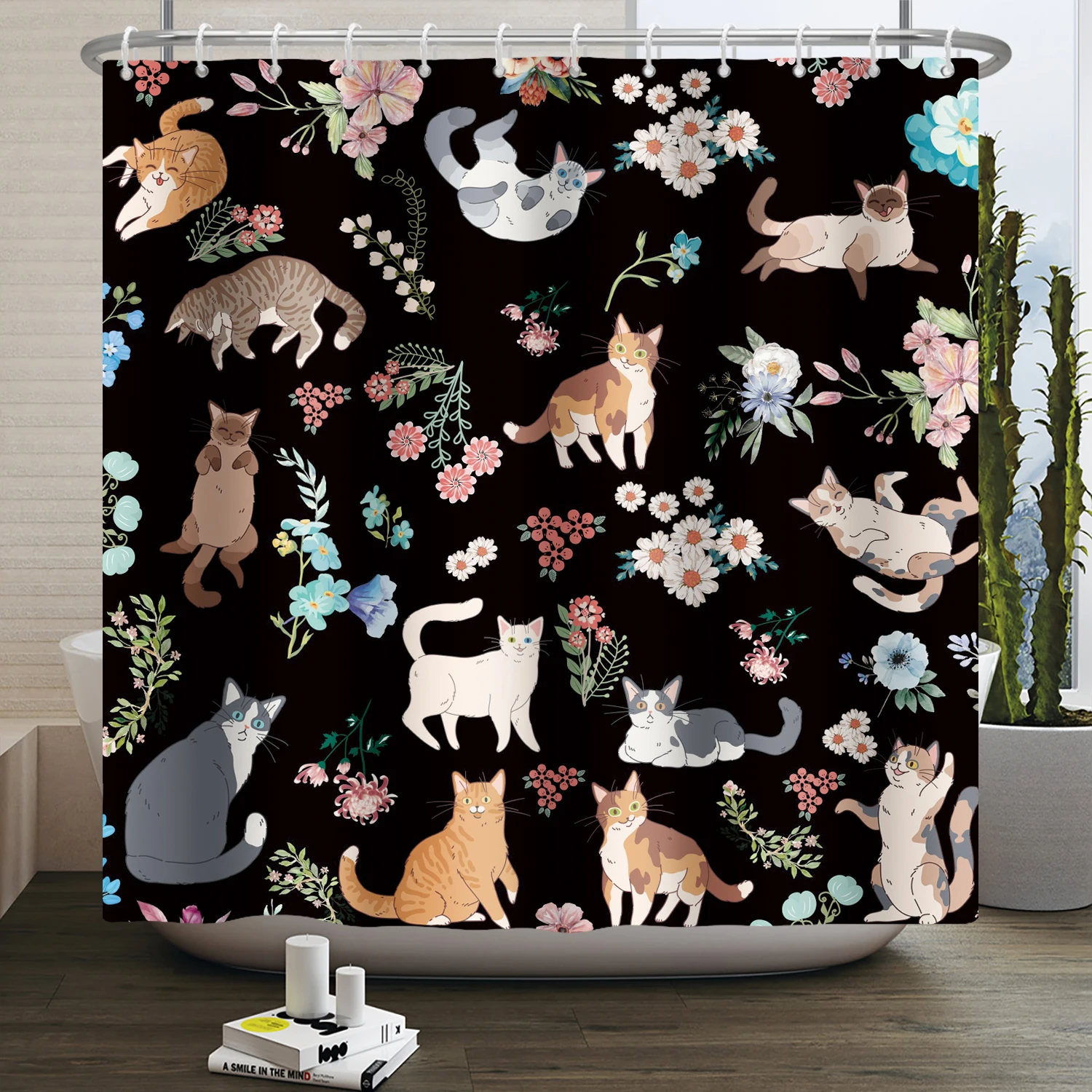 Funny Cat Shower Curtain Cartoon Cute Cats Dog Kids Shower Curtain for Bathroom Waterproof Polyester Home Decor Shower Curtains