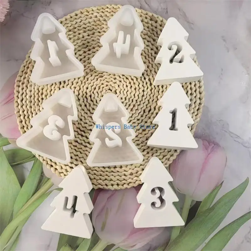 U90E 4 Pack Silicone Bracket Molds Christmas Tree Hollow Number Silicone Texture Holder Molds for Candle