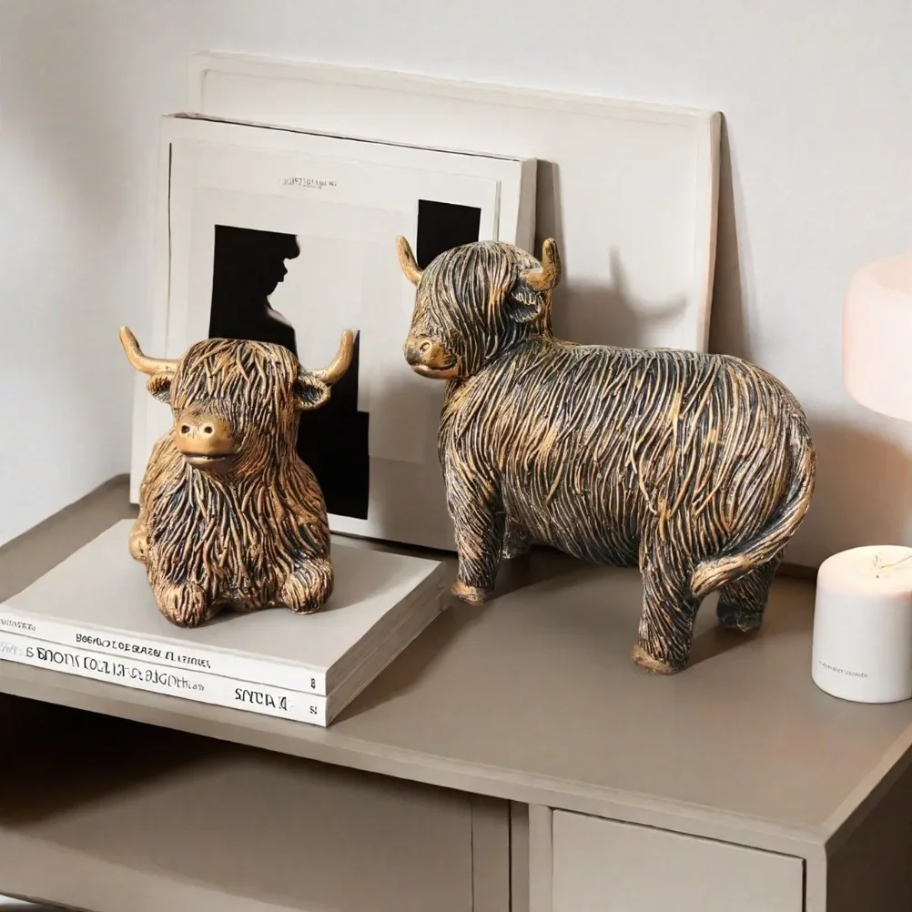Retro High Mountain Cow Statue Resin Home Garden Ornament Home Living Room Home Decoration Entrance