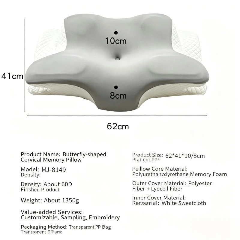 JFLEGAL Comfortable Ergonomic Contour Pillow Butterfly Shaped Memory Foam Pillow for Neck  Shoulder Support 950g Soft Bed Pillow
