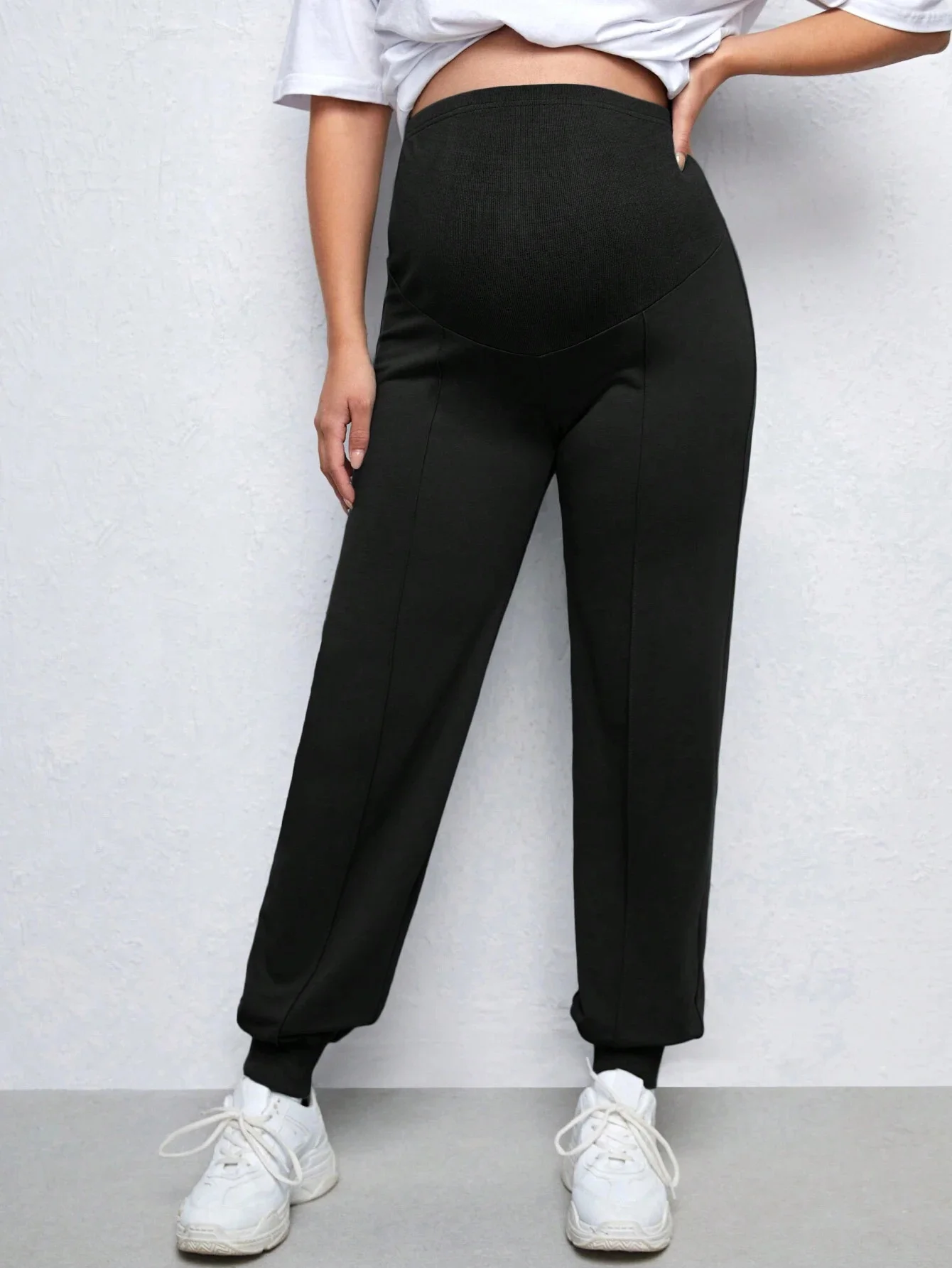 Calças jogger maternidade cor sólida para mulheres, calça esportiva casual para gravidez, conforto na barriga, roupa ao ar livre, nova