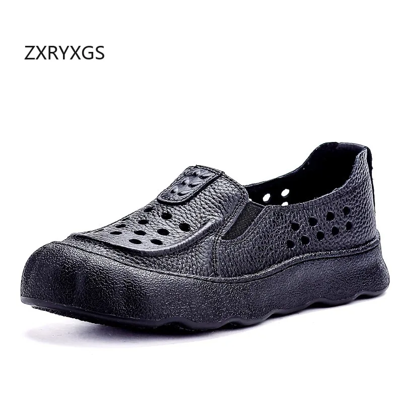 ZXRYXGS Promotion Soft Cowhide Hole Hole Shoes Flat Thick Sole Women's Travel Shoes Casual Sneakers 2026 New Breathable Flats