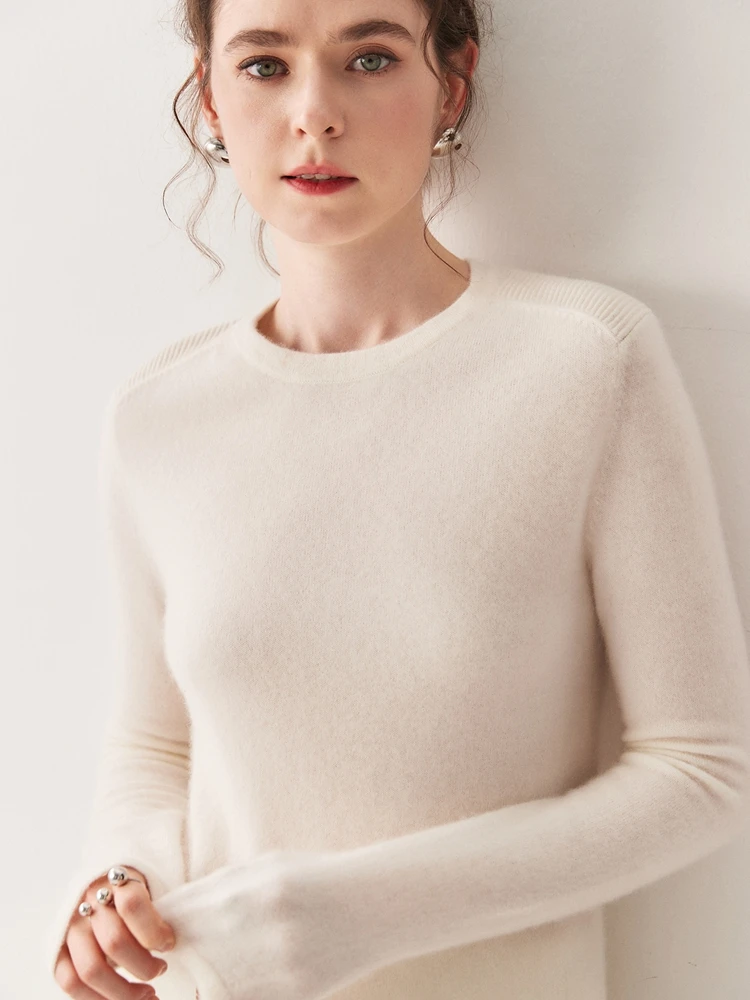 TLOML Damski Sweter 100% Kaszmir Okrągły Dekolt Jesień Zima Dopasowany Podstawowy Sweter z Kaszmiru Miękki Ciepły Warstwa Bazowa Top