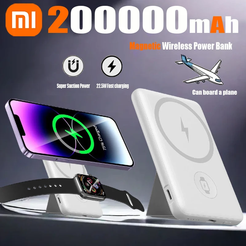 Тонкий аккумулятор Xiaomi 20000 мАч Ultra для MagSafe, магнитная беспроводная быстрая зарядка, портативный аккумуляторный дисплей для часов iPhone Тонкий аккумулятор Xiaomi 20000 мАч Ultra для MagSafe, магнитная беспроводная быстрая зарядка, портативный аккумуляторный дисплей для часов iPhone