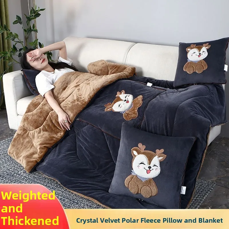 

Thickened Two-in-One Pillow Blanket Cartoon Office Nap Small Deer Print Sleep Aid Cushion Cover Home Decorative Throw Pillow